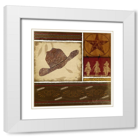 Western Hat - Red White Modern Wood Framed Art Print with Double Matting by Pugh, Jennifer