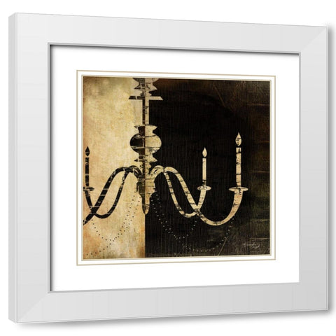 Black and White Chandelier White Modern Wood Framed Art Print with Double Matting by Pugh, Jennifer