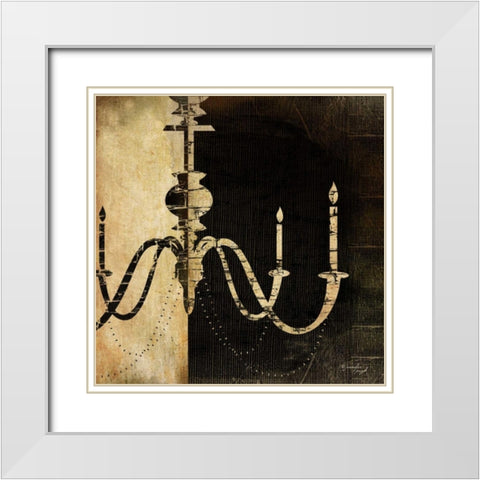 Black and White Chandelier White Modern Wood Framed Art Print with Double Matting by Pugh, Jennifer