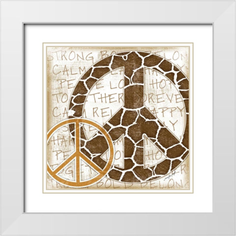 Peace Giraffe White Modern Wood Framed Art Print with Double Matting by Pugh, Jennifer