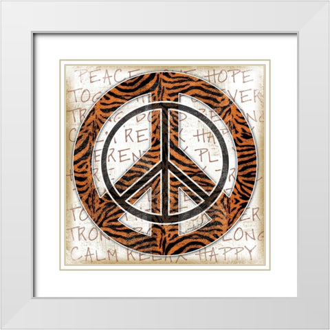 Peace Tiger White Modern Wood Framed Art Print with Double Matting by Pugh, Jennifer