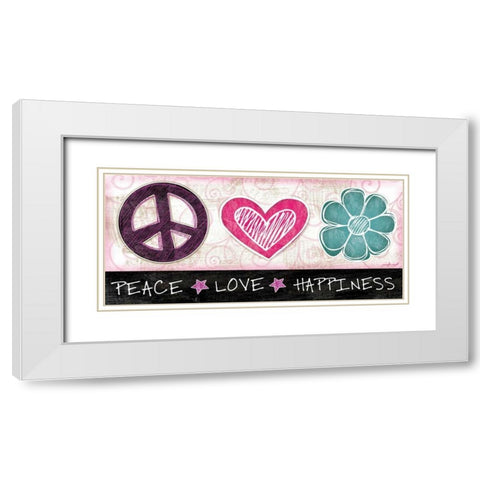 Peace Love Happiness White Modern Wood Framed Art Print with Double Matting by Pugh, Jennifer