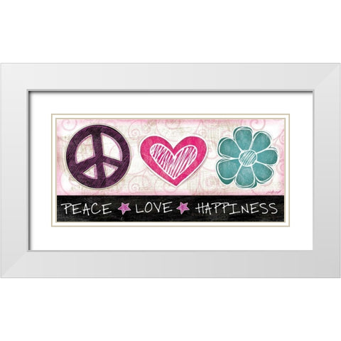 Peace Love Happiness White Modern Wood Framed Art Print with Double Matting by Pugh, Jennifer