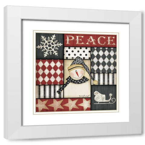 Peace Snowman White Modern Wood Framed Art Print with Double Matting by Pugh, Jennifer