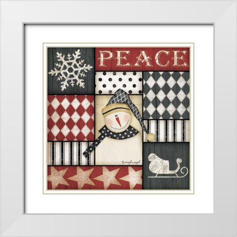 Peace Snowman White Modern Wood Framed Art Print with Double Matting by Pugh, Jennifer