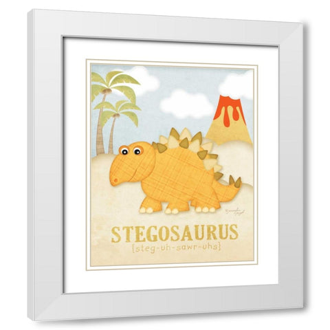 Stegosaurus White Modern Wood Framed Art Print with Double Matting by Pugh, Jennifer