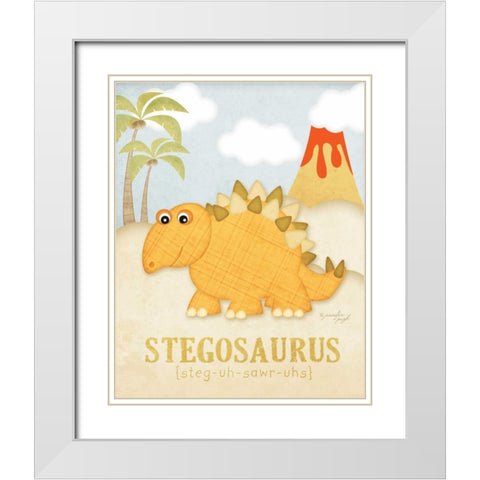 Stegosaurus White Modern Wood Framed Art Print with Double Matting by Pugh, Jennifer