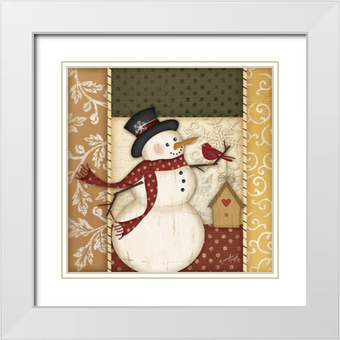 Country Snowman White Modern Wood Framed Art Print with Double Matting by Pugh, Jennifer