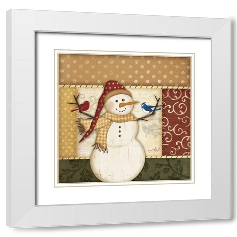 Country Snowman II White Modern Wood Framed Art Print with Double Matting by Pugh, Jennifer