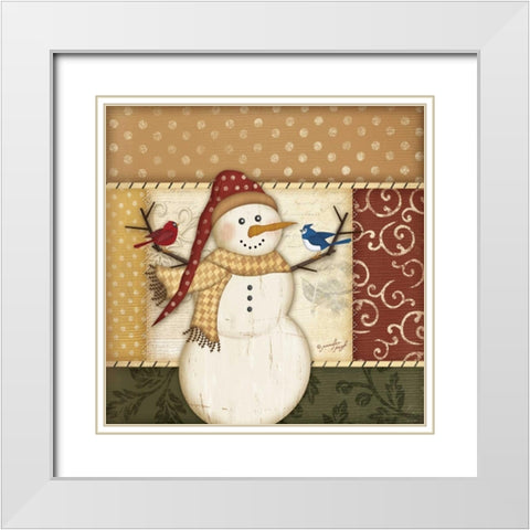 Country Snowman II White Modern Wood Framed Art Print with Double Matting by Pugh, Jennifer