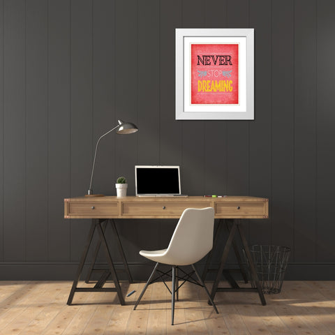 Never Stop Dreaming White Modern Wood Framed Art Print with Double Matting by Pugh, Jennifer