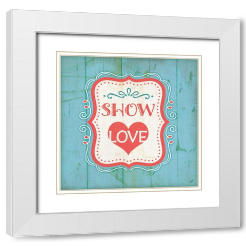 Show Love - Blue White Modern Wood Framed Art Print with Double Matting by Pugh, Jennifer