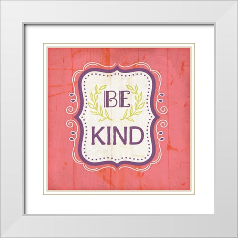 Be Kind - Pink White Modern Wood Framed Art Print with Double Matting by Pugh, Jennifer