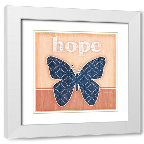 Hope Butterfly White Modern Wood Framed Art Print with Double Matting by Pugh, Jennifer