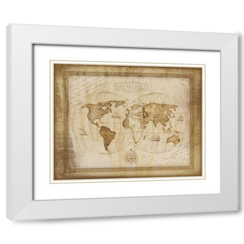 World Map White Modern Wood Framed Art Print with Double Matting by Pugh, Jennifer