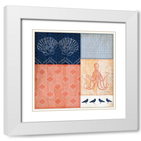 Coral and Navy Coastal III White Modern Wood Framed Art Print with Double Matting by Pugh, Jennifer