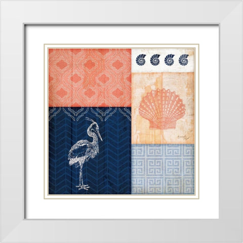 Coral and Navy Coastal IV White Modern Wood Framed Art Print with Double Matting by Pugh, Jennifer
