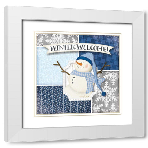 Winter Welcome Snowman White Modern Wood Framed Art Print with Double Matting by Pugh, Jennifer