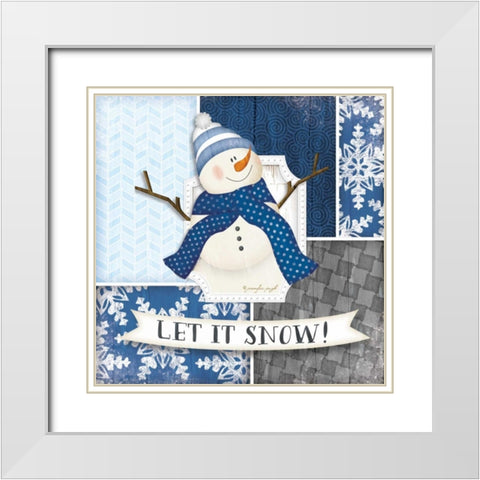 Let it Snow Snowman White Modern Wood Framed Art Print with Double Matting by Pugh, Jennifer