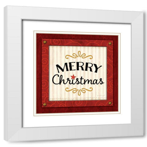 Merry Christmas White Modern Wood Framed Art Print with Double Matting by Pugh, Jennifer