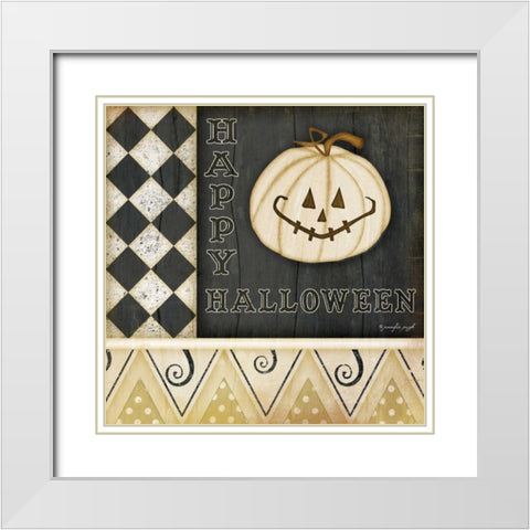 Happy Halloween - Pumpkin White Modern Wood Framed Art Print with Double Matting by Pugh, Jennifer