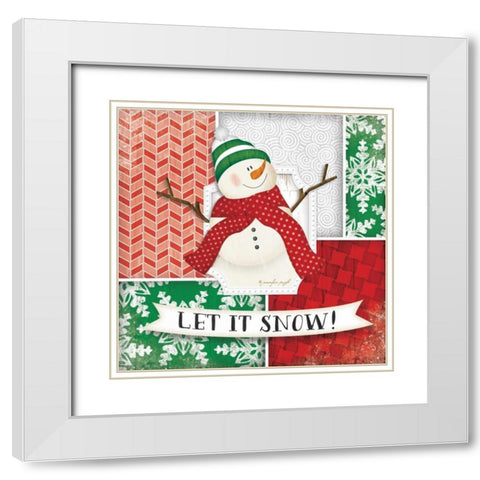 Let It Snow - Snowman White Modern Wood Framed Art Print with Double Matting by Pugh, Jennifer