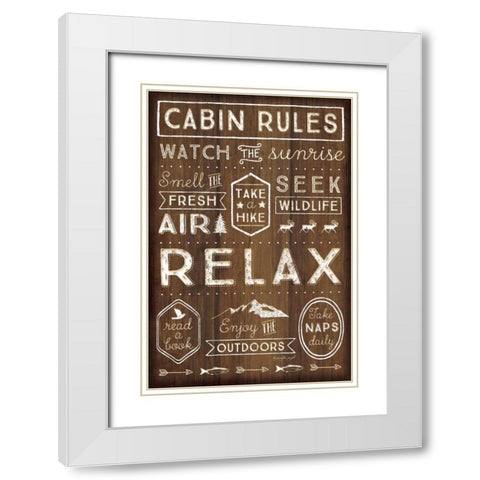 Cabin Rules White Modern Wood Framed Art Print with Double Matting by Pugh, Jennifer