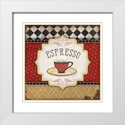 Red and Black Classic Coffee I White Modern Wood Framed Art Print with Double Matting by Pugh, Jennifer