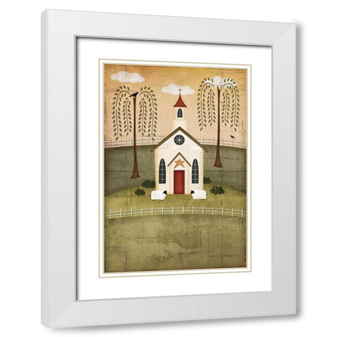 Primitive Church White Modern Wood Framed Art Print with Double Matting by Pugh, Jennifer