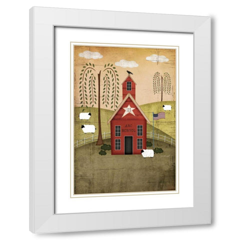 Primitive School White Modern Wood Framed Art Print with Double Matting by Pugh, Jennifer