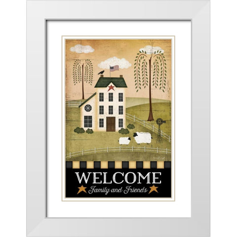 Primitive Welcome White Modern Wood Framed Art Print with Double Matting by Pugh, Jennifer