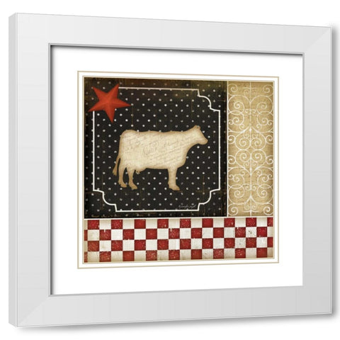 Country Kitchen - Cow White Modern Wood Framed Art Print with Double Matting by Pugh, Jennifer