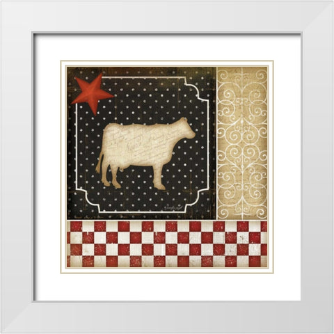 Country Kitchen - Cow White Modern Wood Framed Art Print with Double Matting by Pugh, Jennifer