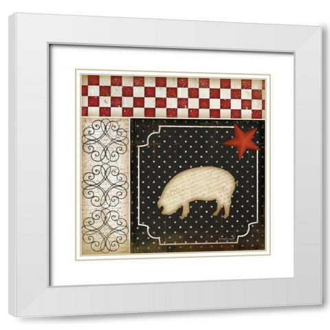 Country Kitchen - Pig White Modern Wood Framed Art Print with Double Matting by Pugh, Jennifer