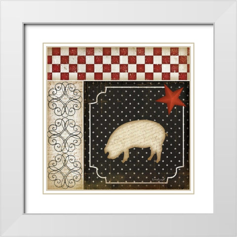 Country Kitchen - Pig White Modern Wood Framed Art Print with Double Matting by Pugh, Jennifer