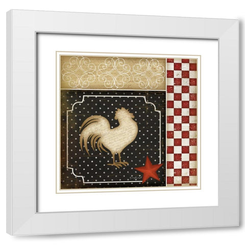 Country Kitchen - Rooster White Modern Wood Framed Art Print with Double Matting by Pugh, Jennifer