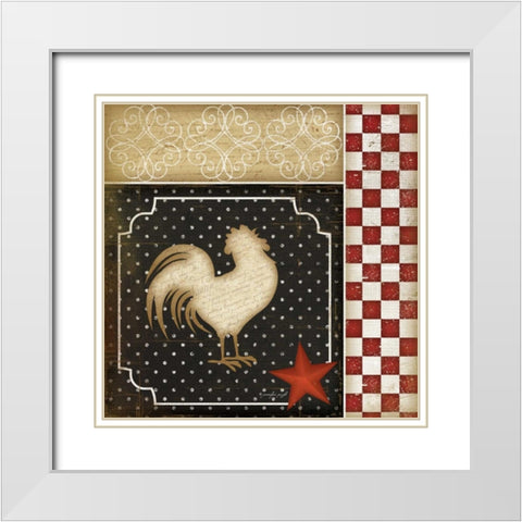 Country Kitchen - Rooster White Modern Wood Framed Art Print with Double Matting by Pugh, Jennifer