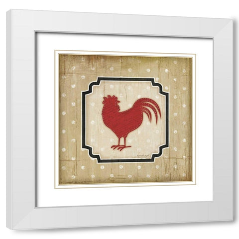 Country Rooster II White Modern Wood Framed Art Print with Double Matting by Pugh, Jennifer
