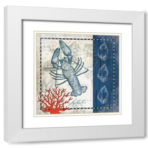 Coastal Blue Lobster White Modern Wood Framed Art Print with Double Matting by Pugh, Jennifer