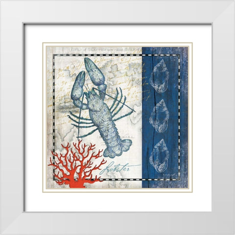 Coastal Blue Lobster White Modern Wood Framed Art Print with Double Matting by Pugh, Jennifer