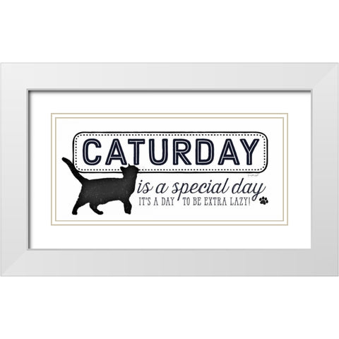 Caturday White Modern Wood Framed Art Print with Double Matting by Pugh, Jennifer