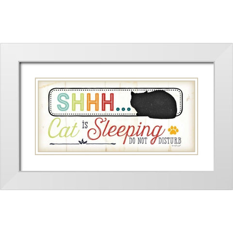 Shhh Cat is Sleeping - Color White Modern Wood Framed Art Print with Double Matting by Pugh, Jennifer