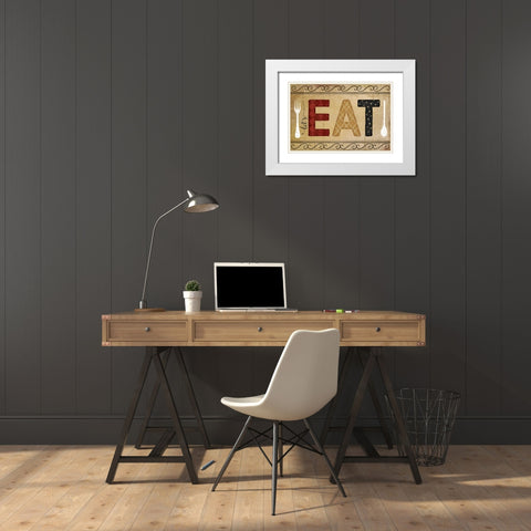 EAT White Modern Wood Framed Art Print with Double Matting by Pugh, Jennifer