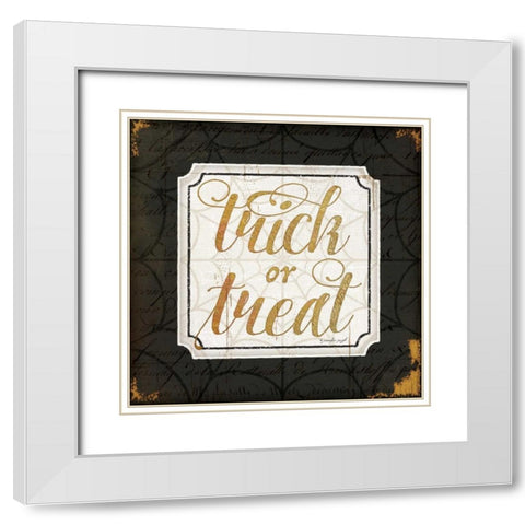 Trick or Treat Gold White Modern Wood Framed Art Print with Double Matting by Pugh, Jennifer