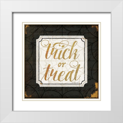 Trick or Treat Gold White Modern Wood Framed Art Print with Double Matting by Pugh, Jennifer