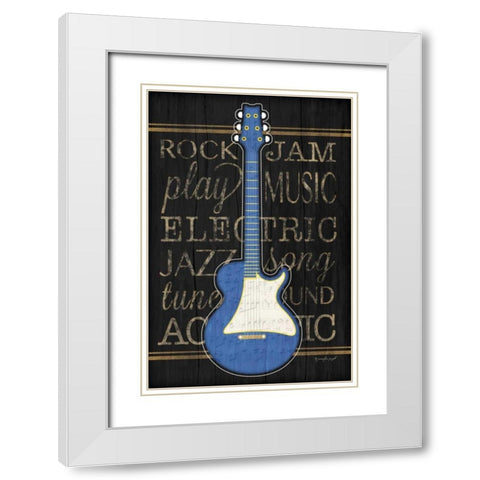 Music Guitar - Blue White Modern Wood Framed Art Print with Double Matting by Pugh, Jennifer
