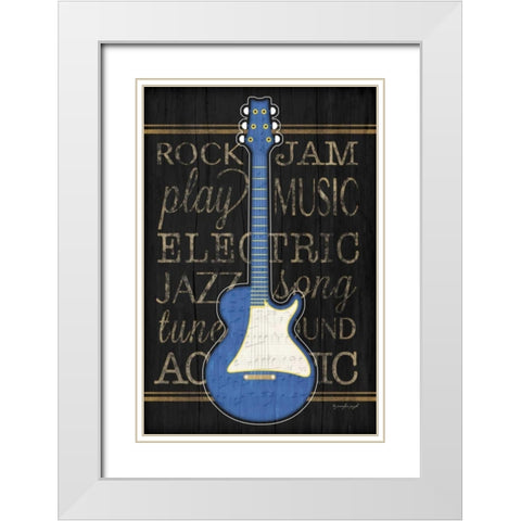 Music Guitar - Blue White Modern Wood Framed Art Print with Double Matting by Pugh, Jennifer