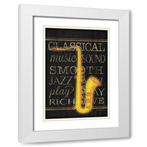 Music Saxophone White Modern Wood Framed Art Print with Double Matting by Pugh, Jennifer