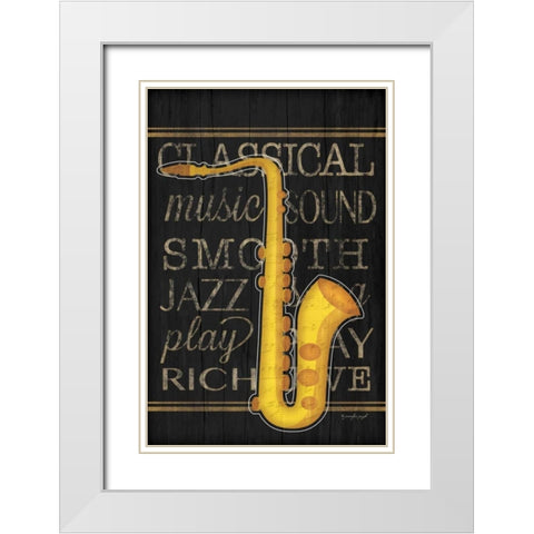 Music Saxophone White Modern Wood Framed Art Print with Double Matting by Pugh, Jennifer