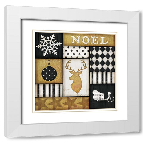 Noel Deer White Modern Wood Framed Art Print with Double Matting by Pugh, Jennifer